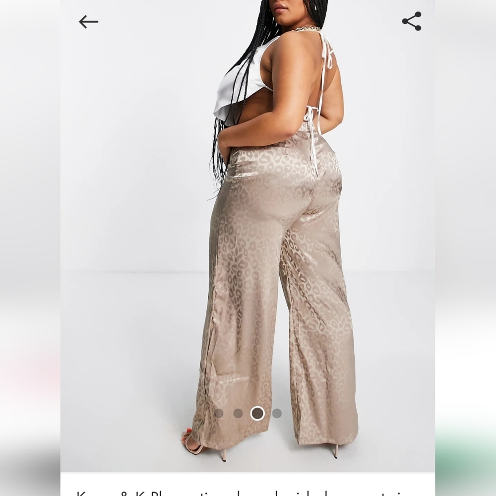 Tan Wide Leg Casual Pants with Luxurious Sheen